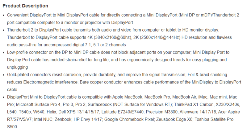 Mini DisplayPort to DisplayPort Cable (Mini DP to DP Cable) Genuine 1 ...
